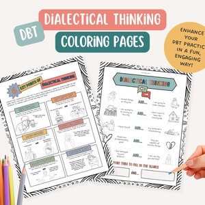DBT Dialectical Thinking, therapist office, mental health coloring page, BPD, mindfulness, therapy tools, positive affirmation