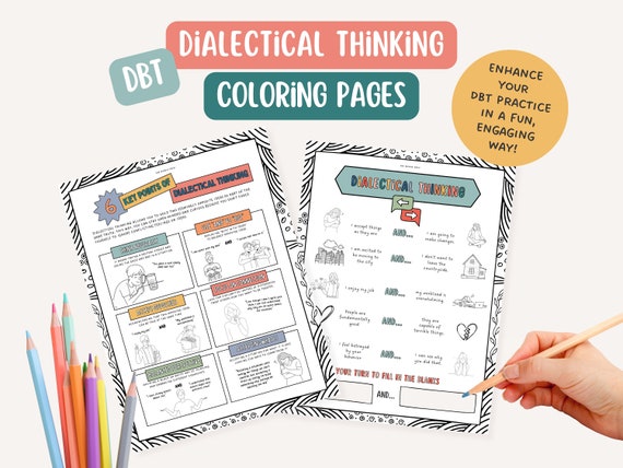 DBT Dialectical Thinking, therapist office, mental health coloring page, BPD, mindfulness, therapy tools, positive affirmation