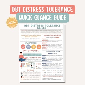 DBT Distress Tolerance Skills Cheat Sheet Coping Skills Overview Self Help Mental Health Resources Kids Teens Adults BPD Anxiety