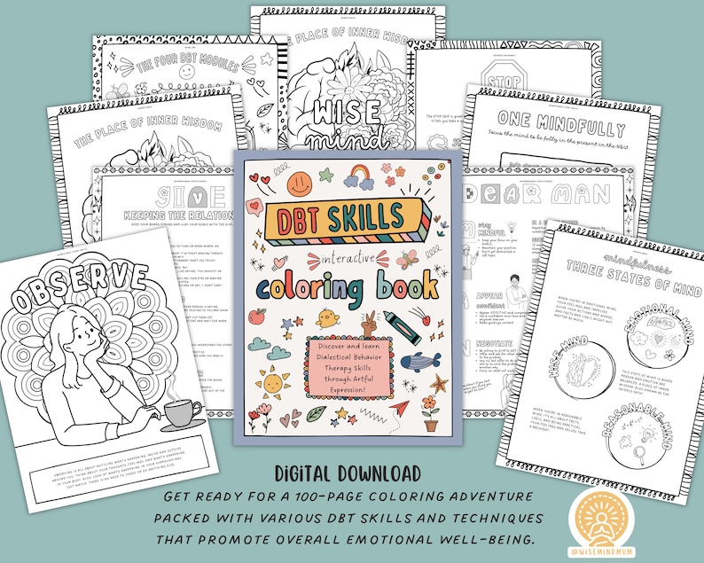 DBT Skills Coloring Book Dialectical Behavior Therapy Worksheet Bundle ...