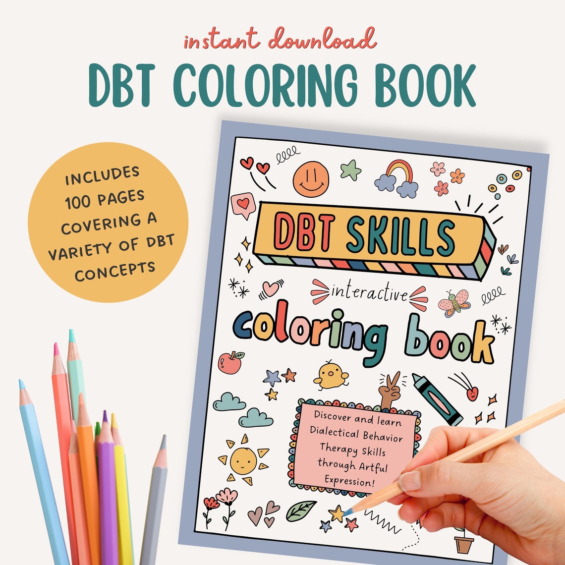 DBT Skills Coloring Book Dialectical Behavior Therapy Worksheet Bundle Mental Health Coping Skills Colorbook image 1
