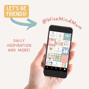 May include: A smartphone displaying a social media feed with colorful graphics and text. The text on the screen includes "You Got This" and "Daily Inspiration". The phone is being held by a hand. The text "@WiseMindMum" is written above the phone.