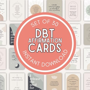 Tarjetas didácticas de afirmaciones DBT, mazo de afirmaciones imprimible, citas diarias de aliento positivo