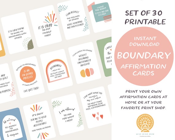 Boundary Affirmation Cards Personal Growth Digital Download Printable Self-Help Personal Boundaries Mental Health