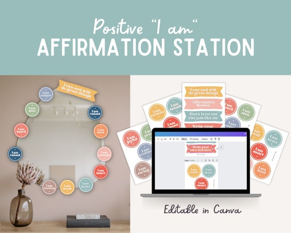 affirmation station self-love growth mindset vision board kit mirror labels editable digital file printable