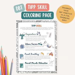DBT TIPP Skill, therapist office, mental health coloring page, BPD, mindfulness, therapy tools, positive affirmation, Self Soothe