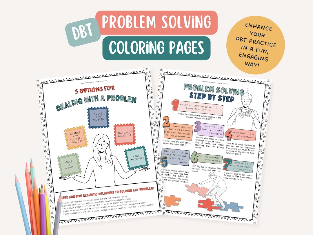 DBT Problem Solving Coloring Pages: Mental Health Therapy Tools (PDF ...