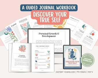 Self-Discovery Workbook | Printable Guided Journal | Digital Download PDF for Self-Reflection, Personal Growth & Mental Wellness
