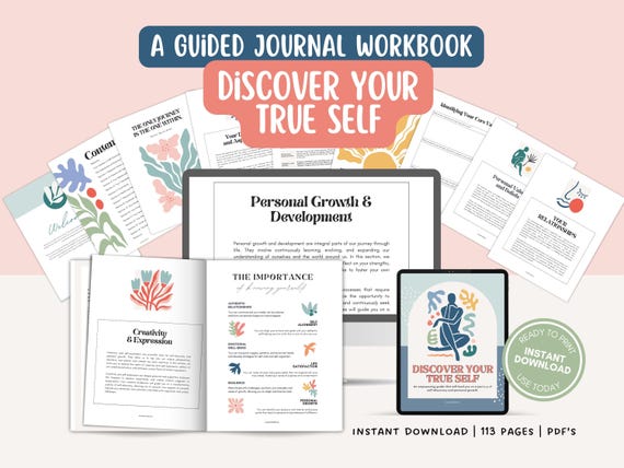 Self-Discovery Workbook | Printable Guided Journal | Digital Download PDF for Self-Reflection, Personal Growth & Mental Wellness
