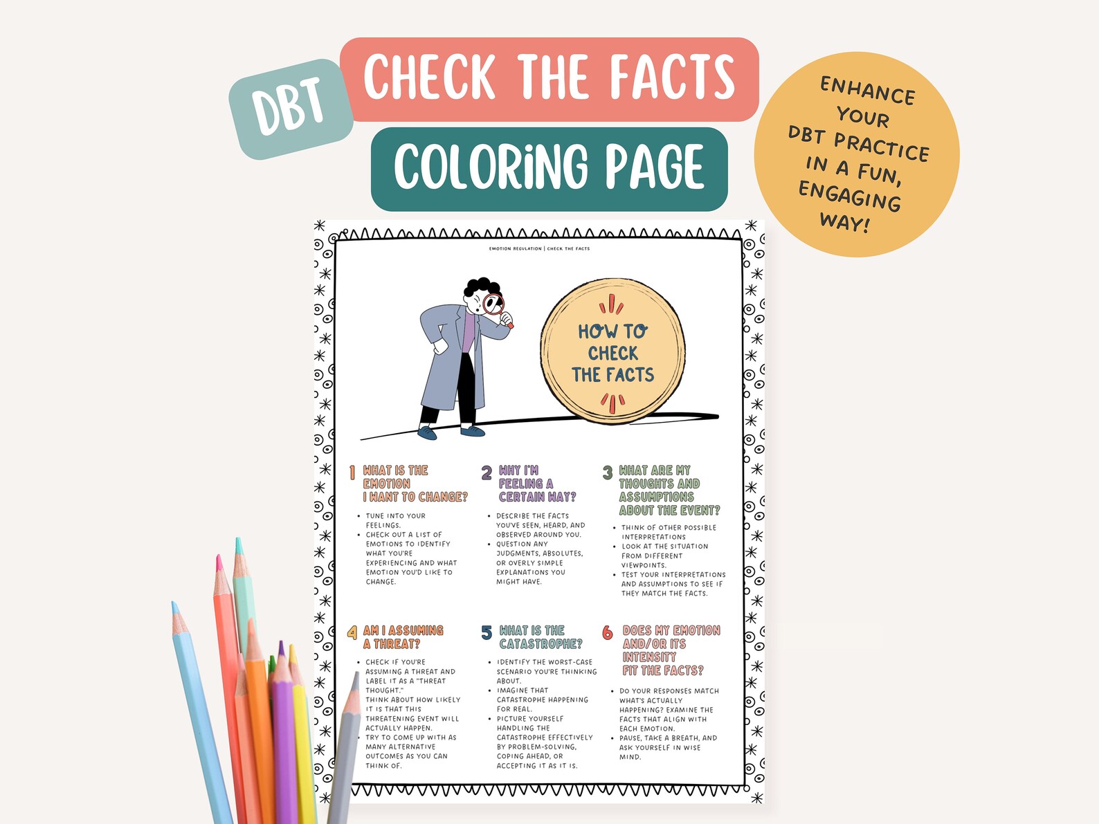 DBT Check the Facts Coloring Page: Mental Health Therapy Tool (PDF ...
