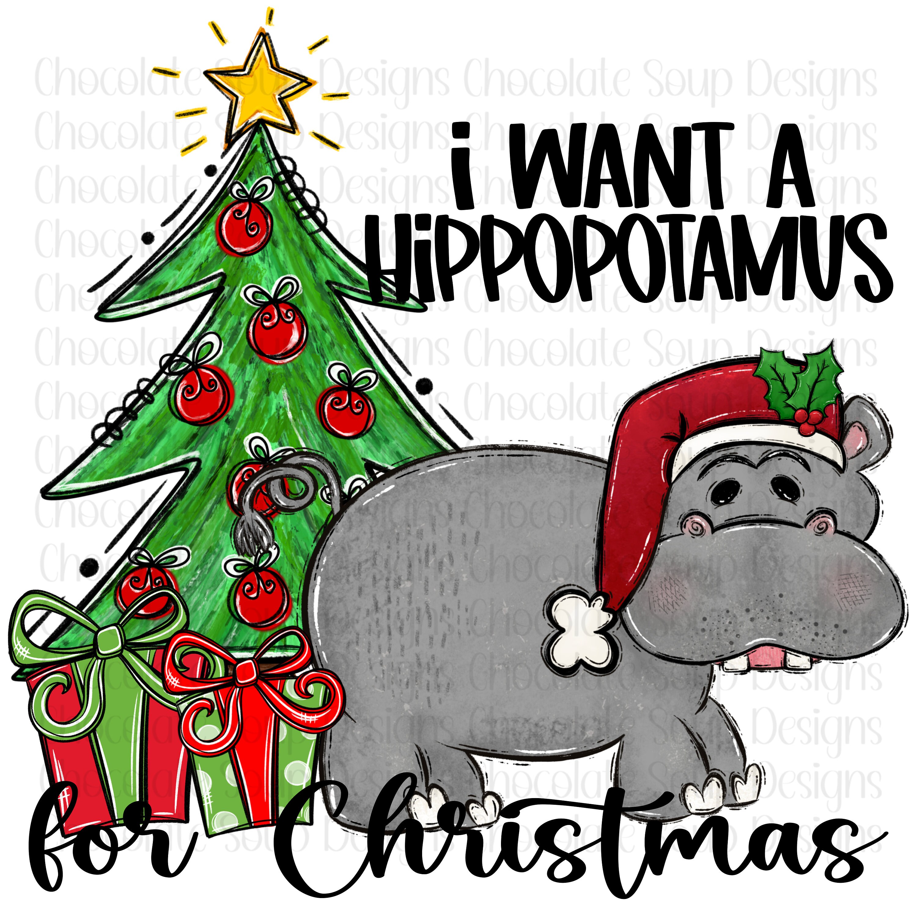 I Want A Hippopotamus For Christmas Xmas Lights Santa Hippo Shirt