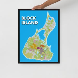 Gerahmtes Poster Karte der Gemmen des Atlantiks...Block Island!