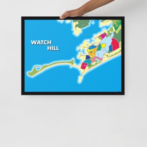 Poster encadré carte de Watch Hill par l'artiste James Honer