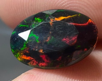 2.6 Cts- Smoked Faceted Ethiopian Welo Opal with Strong Fire for Jewelry Making | Loose Black Opal | EPO-316