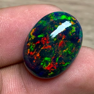10.15cts - Black Opal Cabochon, Rainbow Fire Black Ethiopian Welo Opal, Fire Opal, Opal for Jewelry Making |EPO-772|20.1*15.1*7.2mm