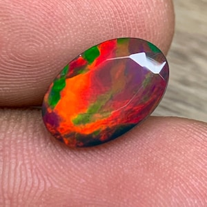 2.10cts - Black Opal, Bright Fire Black Ethiopian Welo Opal, Fire Opal, Opal for Jewelry Making, Faceted Opal |EPO-1263|12.2*8.1*5.5mm
