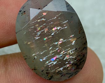 22.1cts- Rainbow Lattice Sunstone, Criss-Cross Sunstone, Rainbow Lattice Faceted Cut, Meteor Shower Sunstone | LS-01 |21.83*16.3*9.4mm