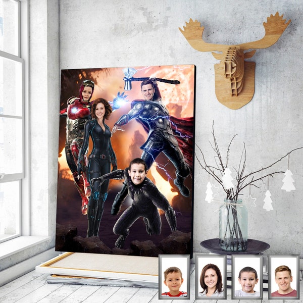 Custom Family Portrait - Custom Superhero Portrait - Superhero Family - Canvas Print From Your Photo - Wall Decoration