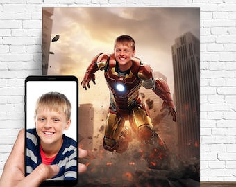 Custom Superhero Portrait - Custom Superhero Gift - Personalized Portrait - Canvas Print From Photo - Superhero Birthday