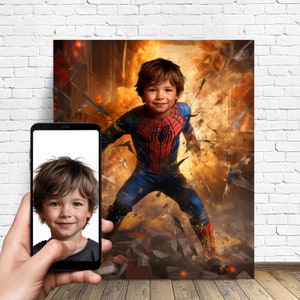 Superhelden Portrait - Individuelles Superhelden Geschenk - Personalisiertes Portrait - Leinwanddruck vom Foto - Superheld Geburtstag