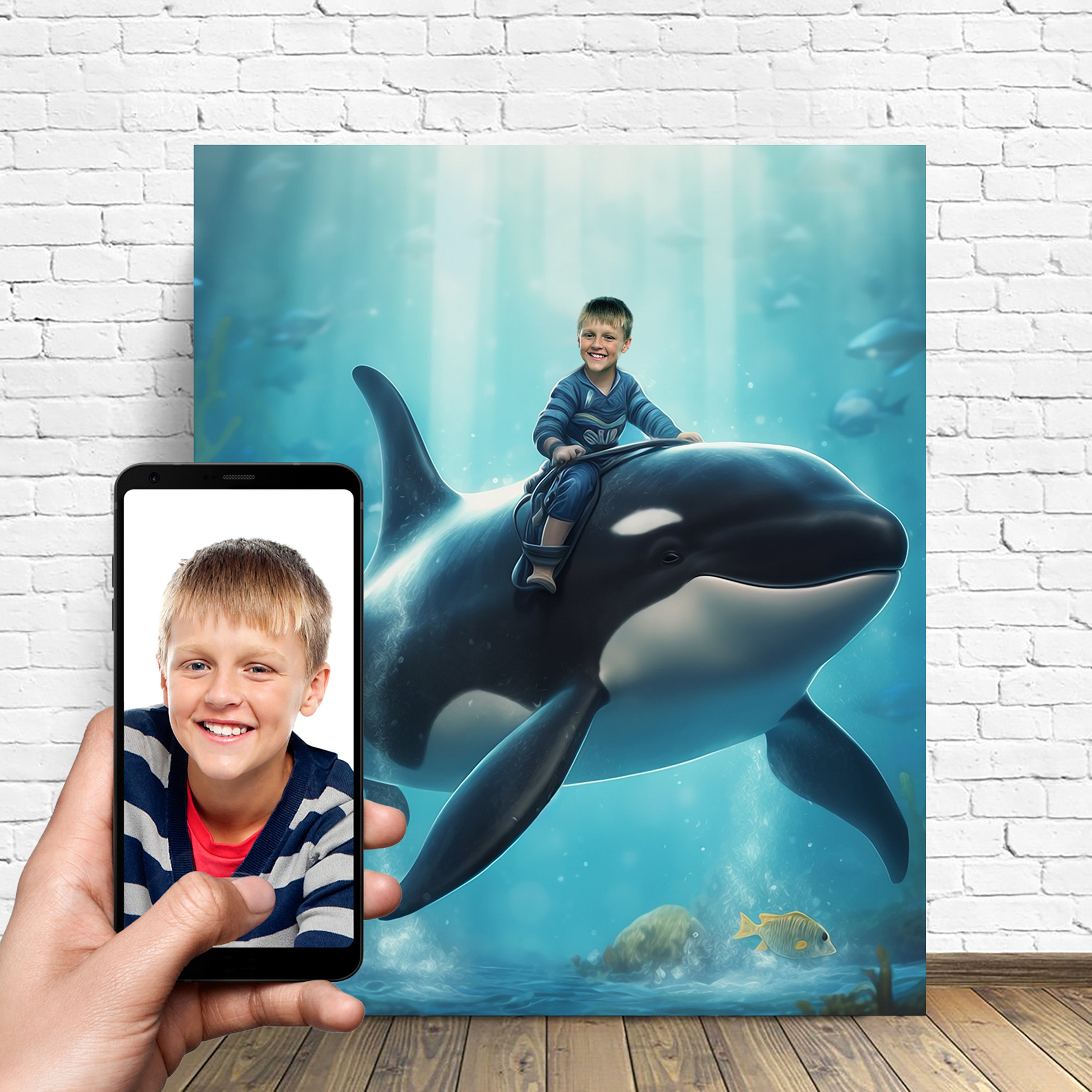 Personalized Kid Riding an Orca - Child Riding a Whale - Orca - Custom Boy  With Orca Portrait From Your Photo - Gift for Kids - Etsy, image size:3000x3000
