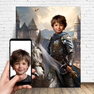 Kinderritter auf Pferd - Mittelalterliches Portrait - Personalisiertes Kinderportrait