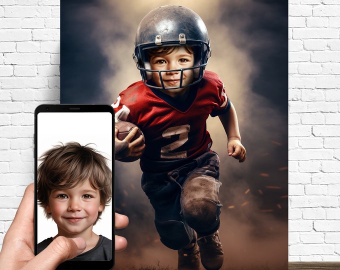 Custom Footbsll Player Kid - Football Player Poster - Personalized Soccer Player Picture From Your Photo - American Football