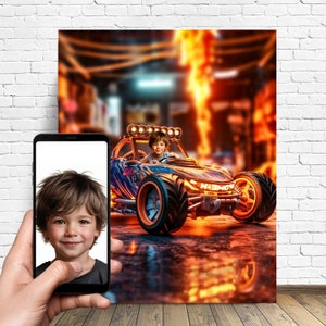 Custom autocoureur Kid - Gepersonaliseerde autocoureur - Custom racerfoto van je foto