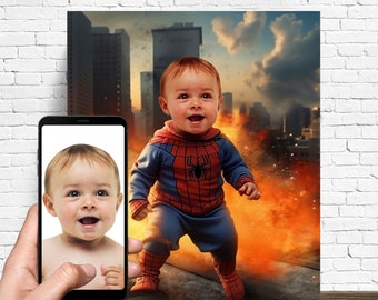 Custom Superhero Portrait - Toddler Superhero - Custom Superhero Gift - Personalized Portrait - Canvas Print From Photo - Superhero Birthday