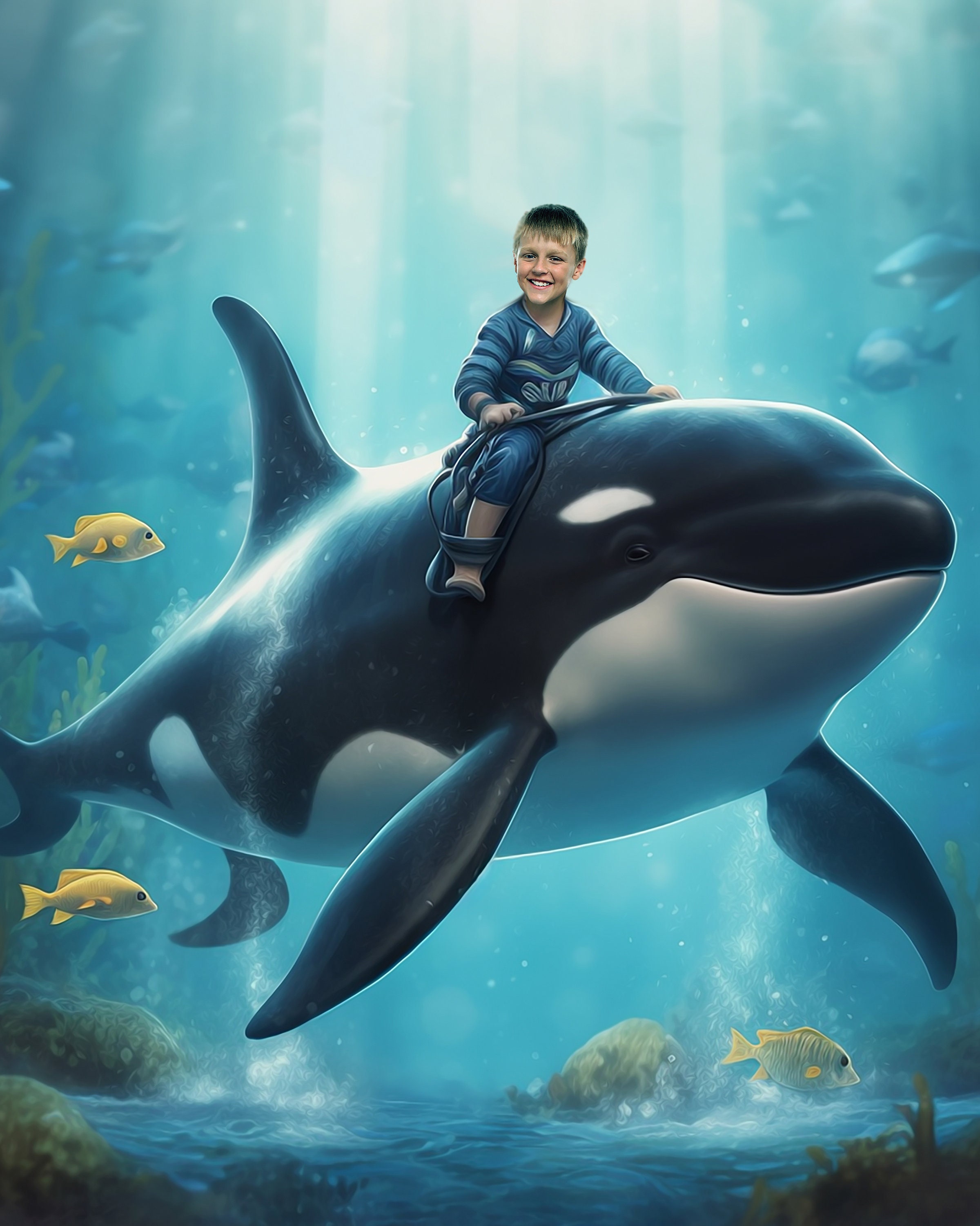 Personalized Kid Riding an Orca - Child Riding a Whale - Orca - Custom Boy  With Orca Portrait From Your Photo - Gift for Kids - Etsy, image size:2400x3000