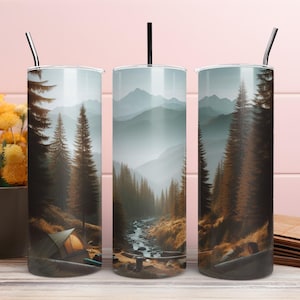 Camping & Outdoors Tumbler Wraps – 20oz Sublimation PNG | Mountain Adventure | Nature Travel Aesthetic