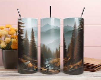 Mountain Adventure Tumbler Wrap: Nature Travel PNG (Digital Download)