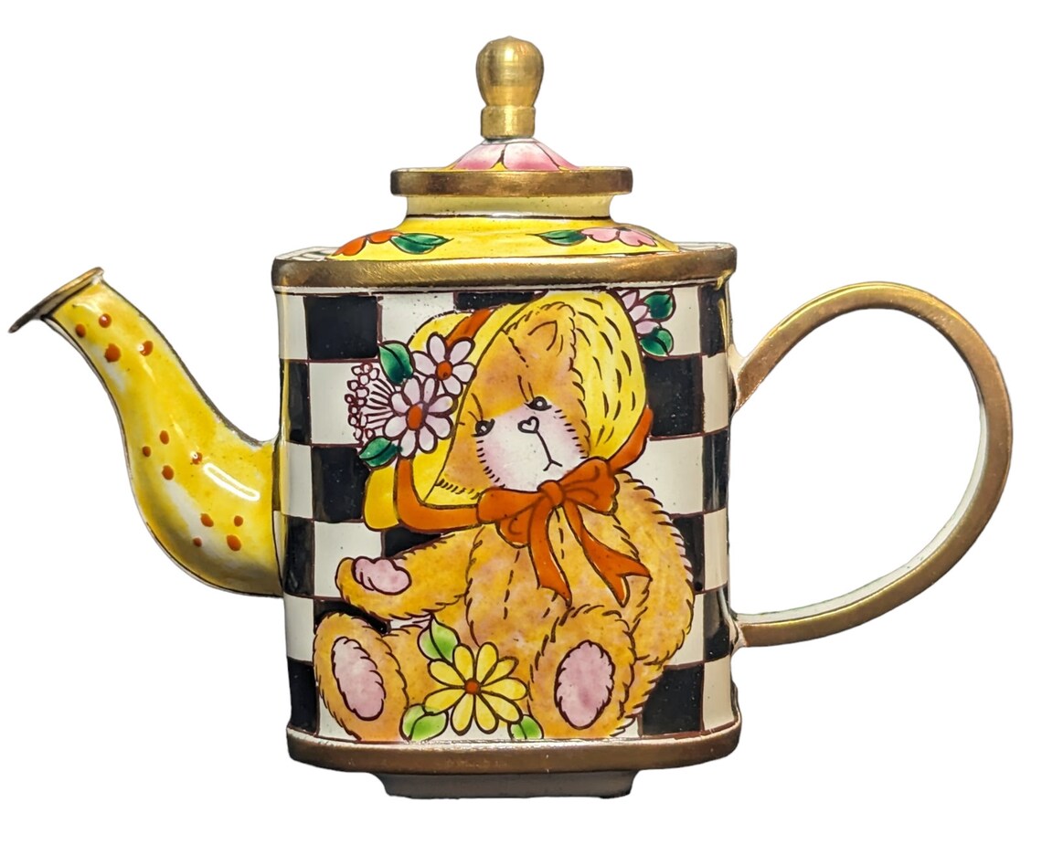Kelvin Chen Vintage 1999 Handpainted Teddy Bear Miniature Teapot Gift