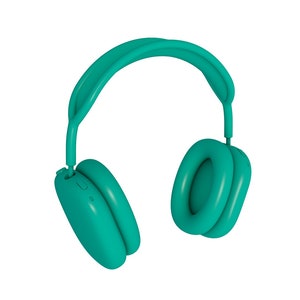 May include: Teal blue over-ear headphones with a padded headband.