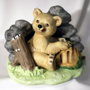 Vintage 1984 Woodland Surprises Jacqueline Smith Hand Painted Franklin Porcelain Bear