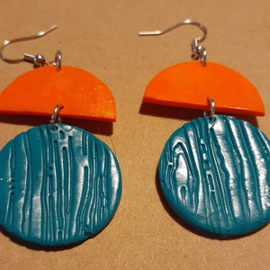 Blue and orange geometric earrings