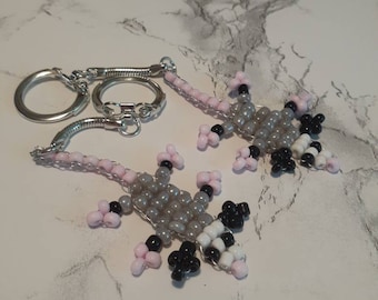 Beaded Opossum keychain, handmade beaded keychain