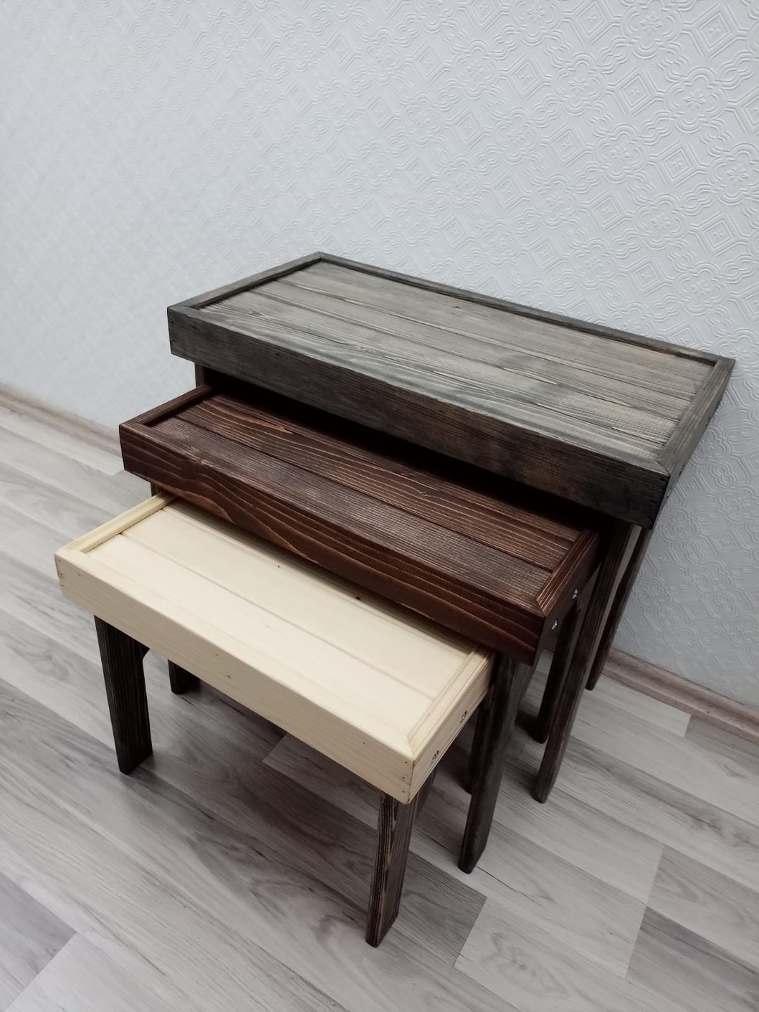 BİRAYSE Natural Wood Nesting Tables Handmade - Etsy
