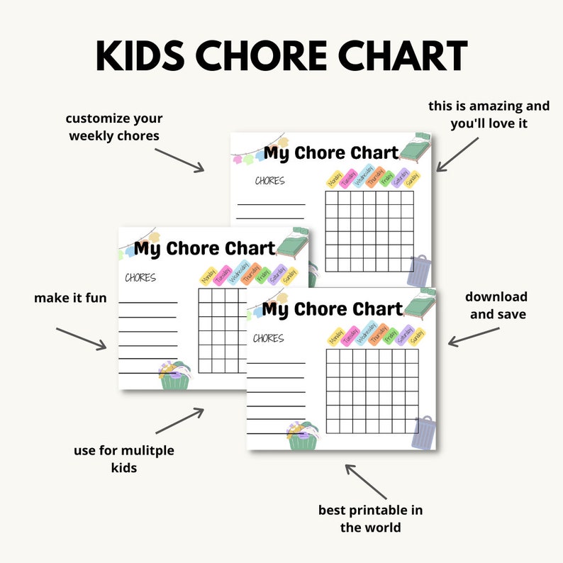 Kids Chore Chart, Kids Chore Chart Printable, Printable Chore Chart for ...