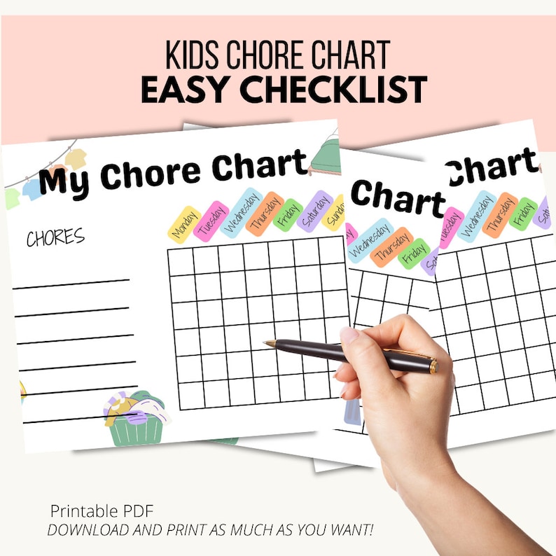 Kids Chore Chart, Kids Chore Chart Printable, Printable Chore Chart for ...