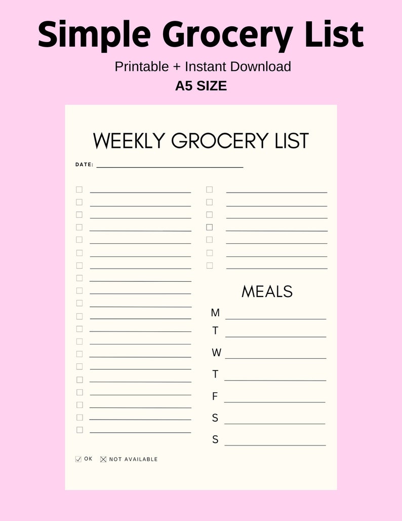Simple Grocery List, Grocery List Printable, Meal Planner Template ...