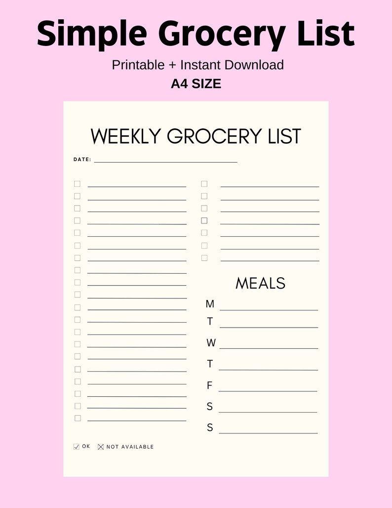 Simple Grocery List, Grocery List Printable, Meal Planner Template ...