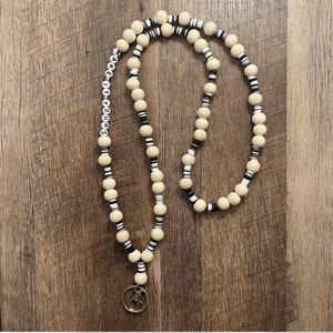 Personalized Teacher Lanyard, Wood Beaded Lanyard, Personalized Lanyard, ID badge holder, MONOCHROME