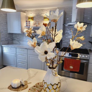 White Magnolia Blossom Branch: 3-Piece Silk Floral Arrangement