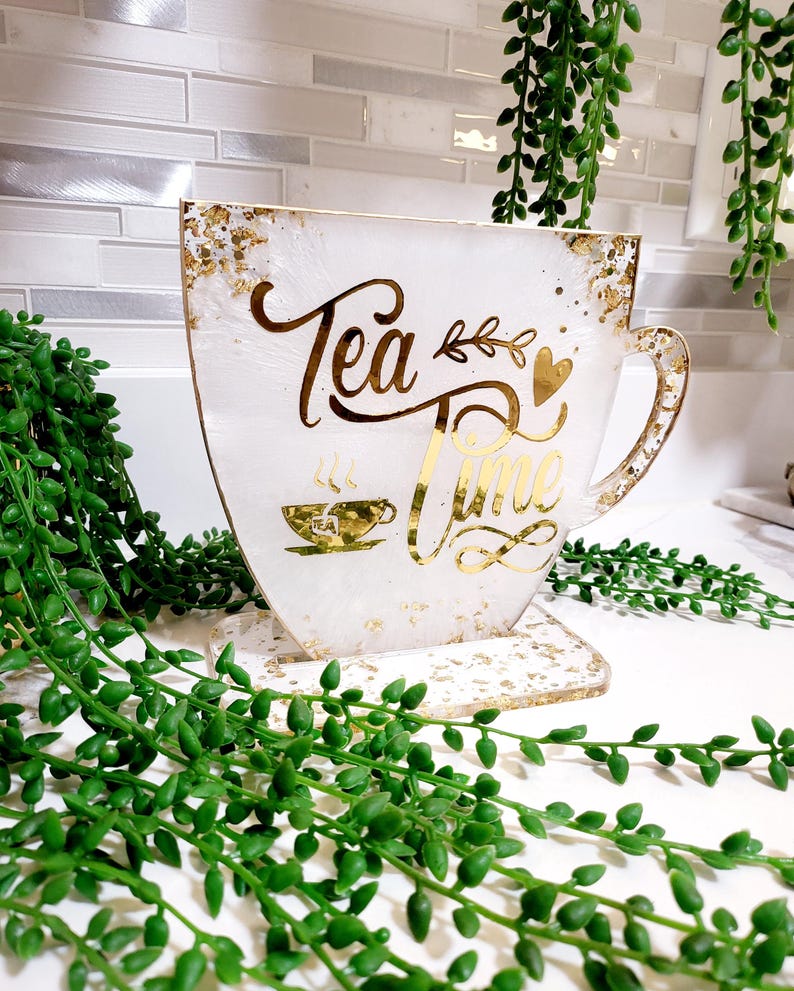 Weiss und Gold Resin Kaffee Bar Schild mit Ständer: S - XL Bild 9