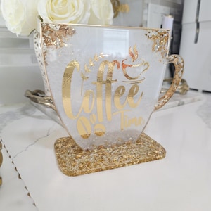 Weiss und Gold Resin Kaffee Bar Schild mit Ständer: S - XL Bild 4