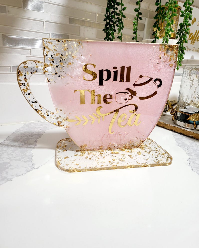 Weiss und Gold Resin Kaffee Bar Schild mit Ständer: S - XL Bild 3