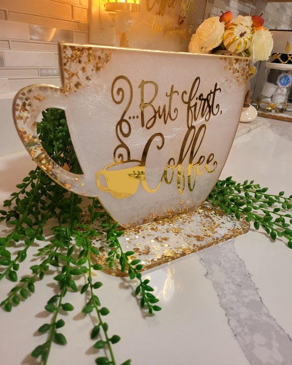 Personalized Resin Coffee Bar Sign with Stand: S - XL