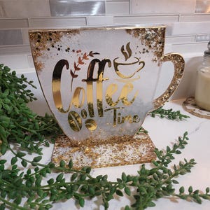Resin Coffee Sign with Stand for Coffee Station & Coffee Bar | Tea Sign | Personalized Coffee Bar Sign | Coffee Lover Gift
