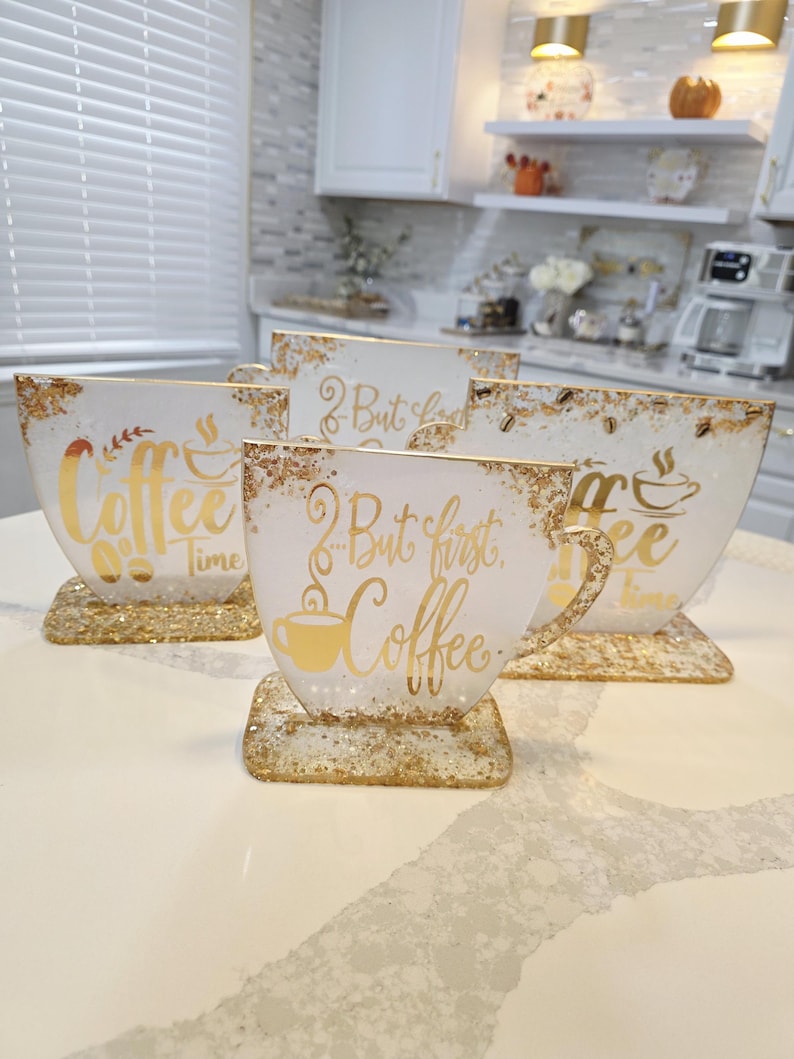 Weiss und Gold Resin Kaffee Bar Schild mit Ständer: S - XL Bild 6